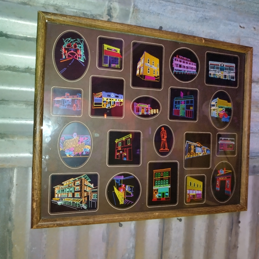 Neon Bisbee Landmark Collage Framed Art Print By Neon Nicho